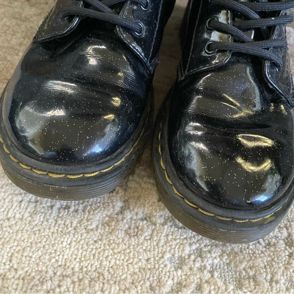 Dr. Martens 1460 Luana Glitter Boots Lace Up Combat Ankle Black Patent Leather:2